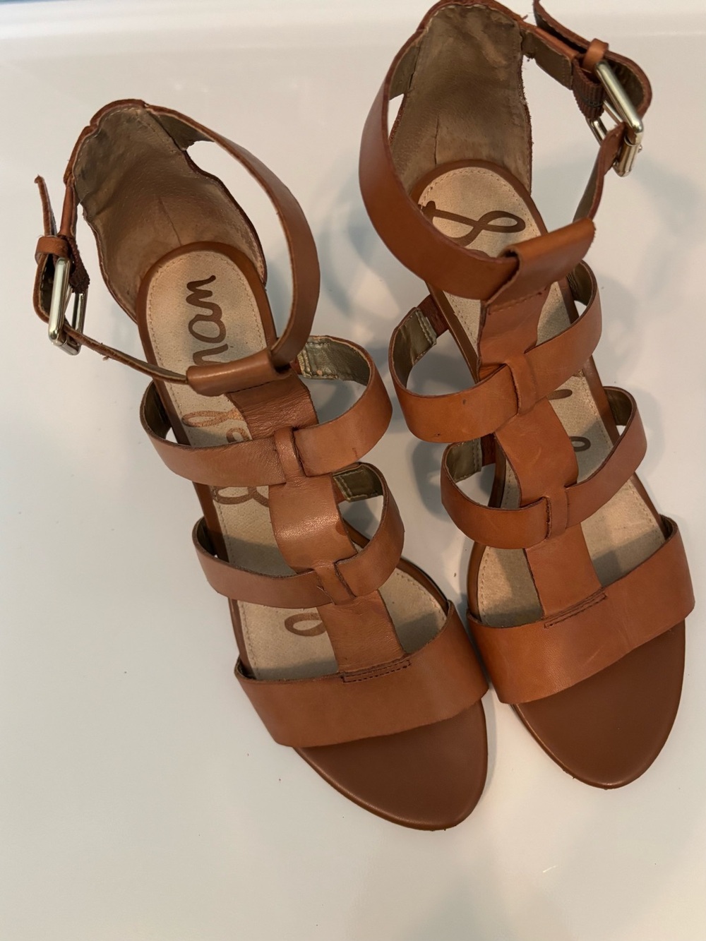 Sam Edelman Tan Leather Sabrina Wedge Sandals size 9.5